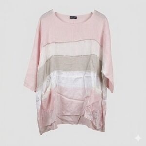 Bella Amore Made In Italy Linen Tunic Top Lagenlook Colorblock Pink‎ Boho Artsy